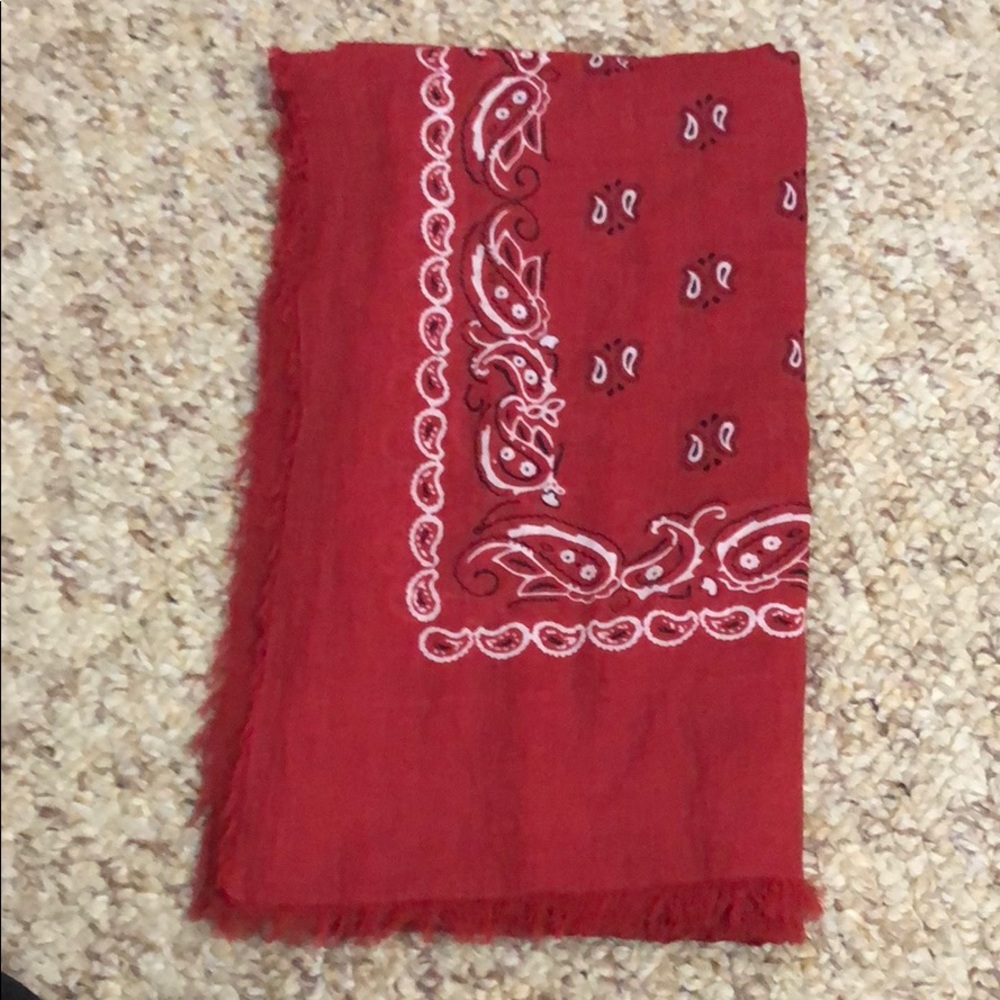 Red bandana scarf.